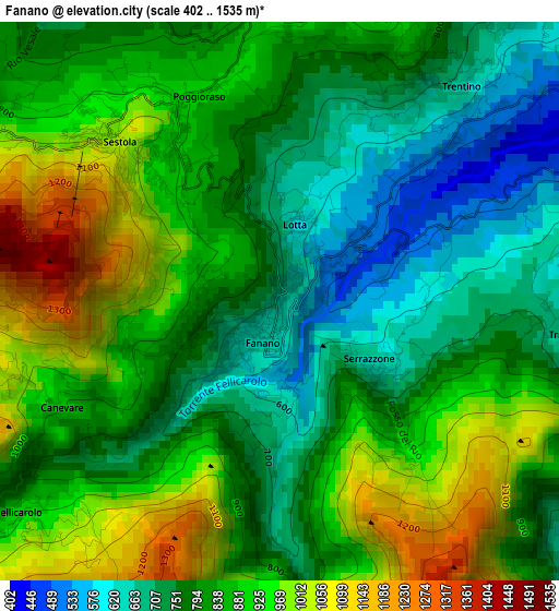 Fanano elevation map