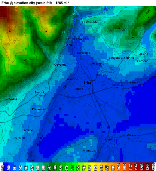 Erba elevation map