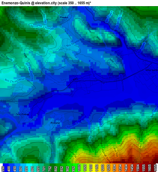 Enemonzo-Quinis elevation map