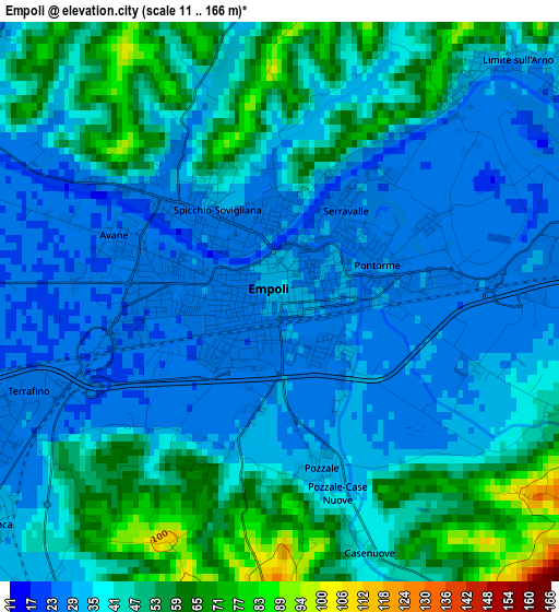 Empoli elevation map
