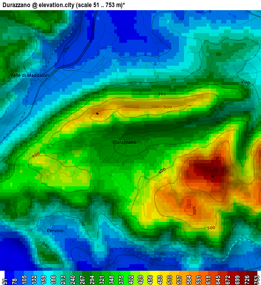 Durazzano elevation map