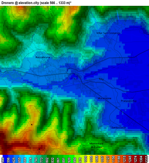 Dronero elevation map