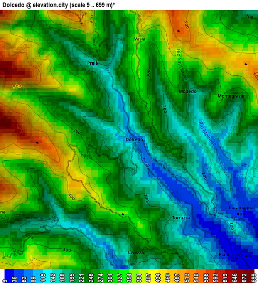 Dolcedo elevation map