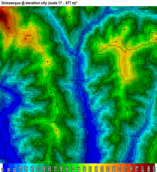 Dolceacqua elevation map