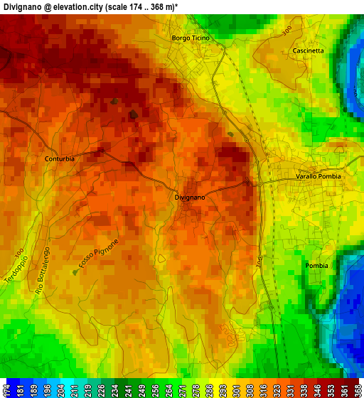 Divignano elevation map