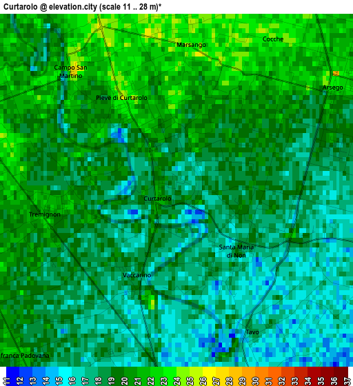 Curtarolo elevation map