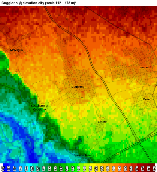 Cuggiono elevation map