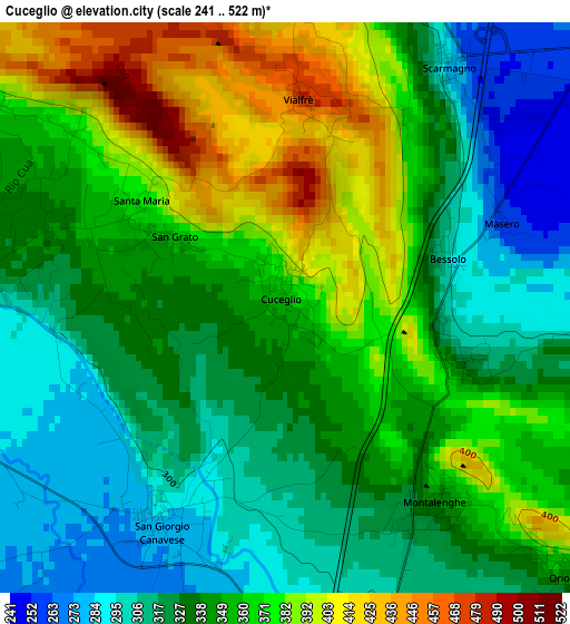 Cuceglio elevation map