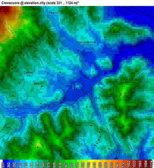 Crevacuore elevation map