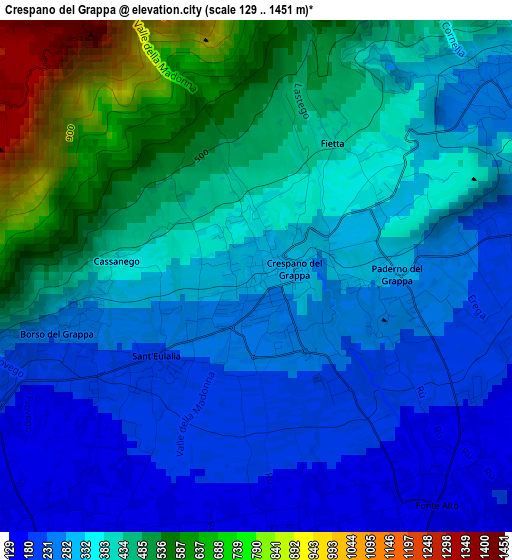 Crespano del Grappa elevation map