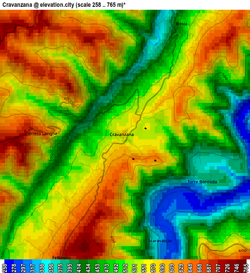 Cravanzana elevation map