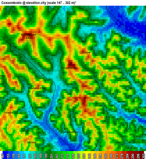 Cossombrato elevation map