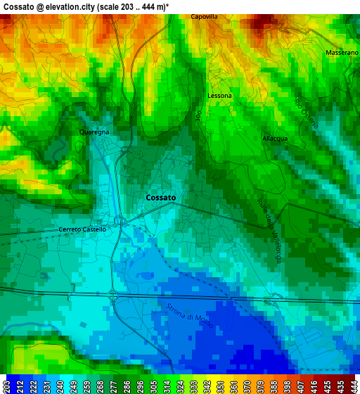 Cossato elevation map