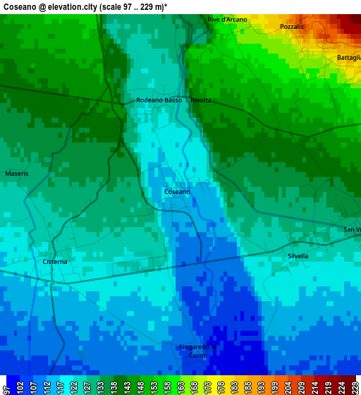 Coseano elevation map