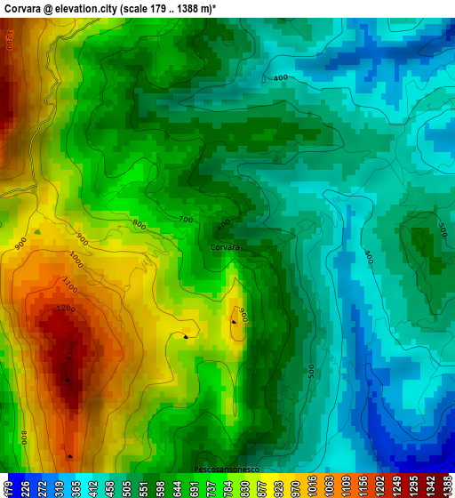 Corvara elevation map