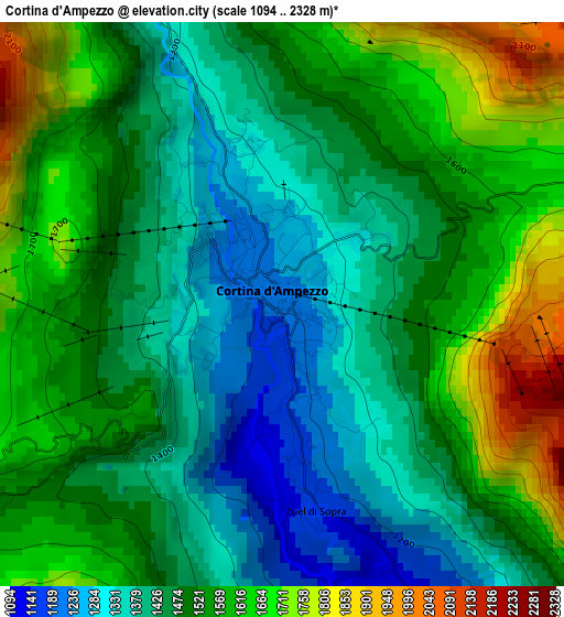 Cortina d'Ampezzo elevation map