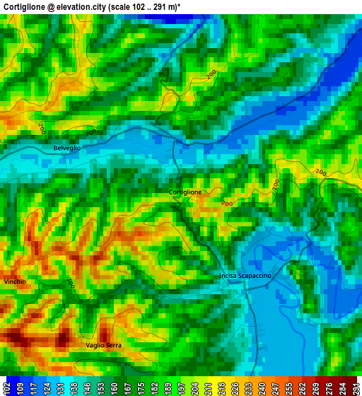 Cortiglione elevation map