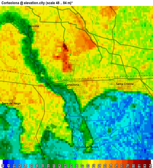 Corteolona elevation map