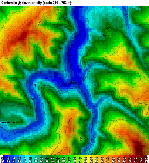 Cortemilia elevation map