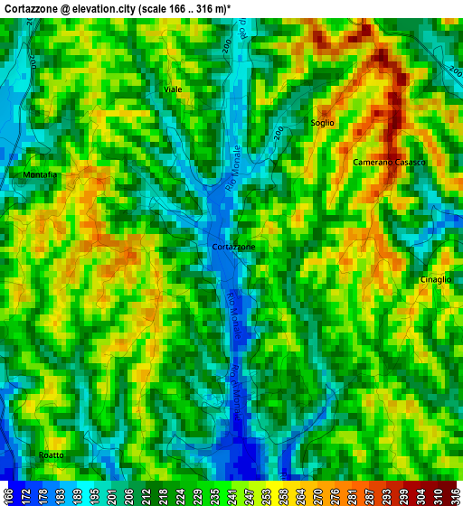 Cortazzone elevation map