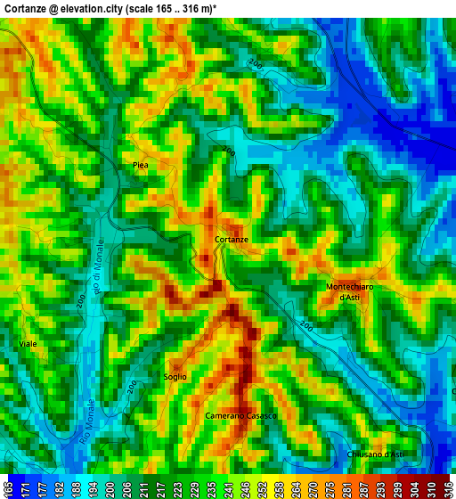 Cortanze elevation map