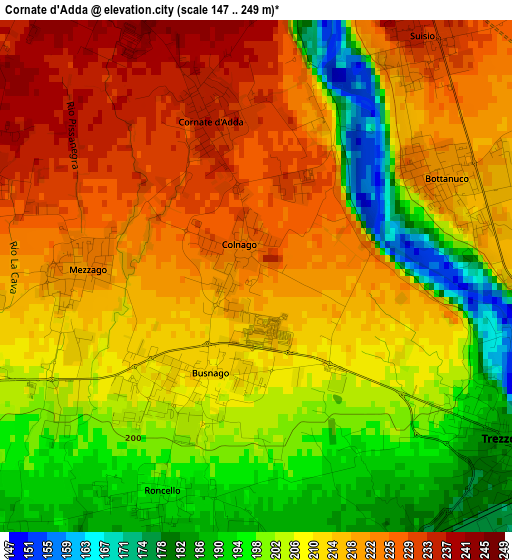 Cornate d'Adda elevation map