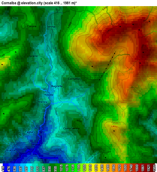 Cornalba elevation map