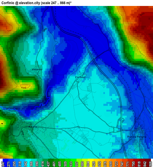 Corfinio elevation map