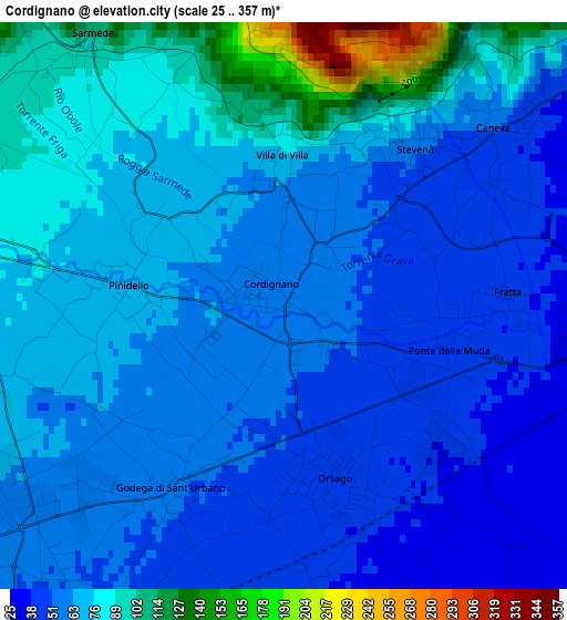 Cordignano elevation map