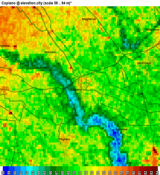 Copiano elevation map