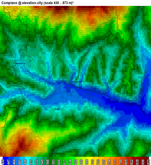 Compiano elevation map