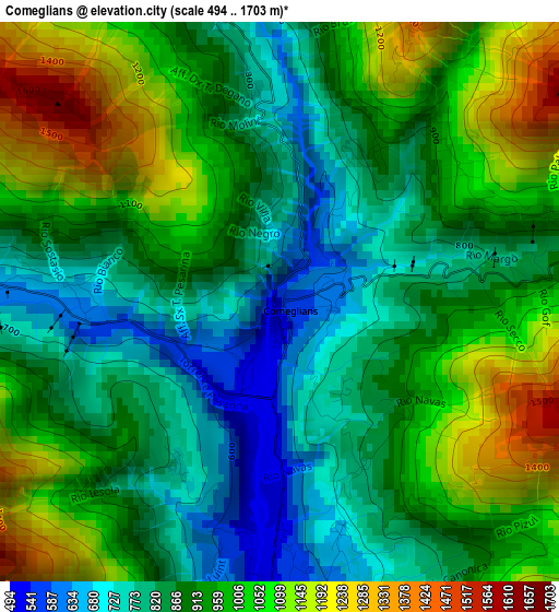 Comeglians elevation map