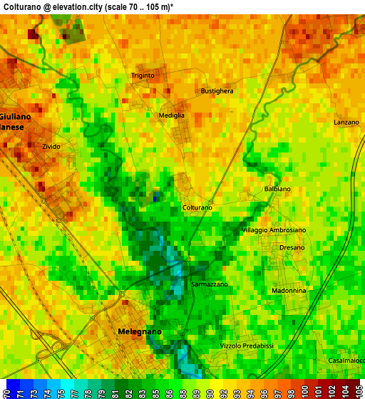 Colturano elevation map