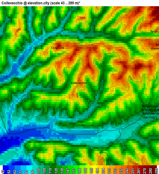 Collevecchio elevation map