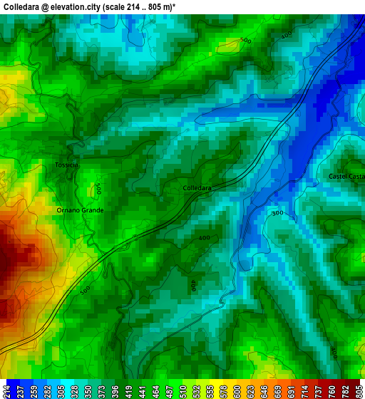 Colledara elevation map