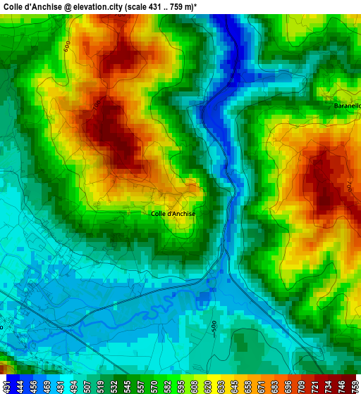 Colle d'Anchise elevation map