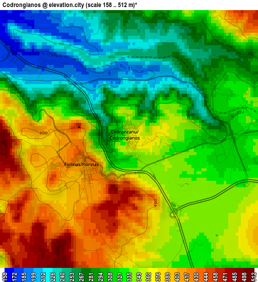 Codrongianos elevation map