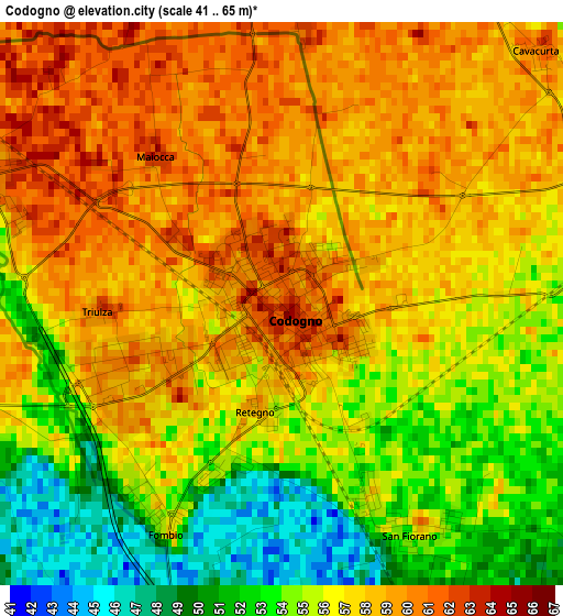 Codogno elevation map