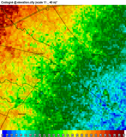 Codognè elevation map