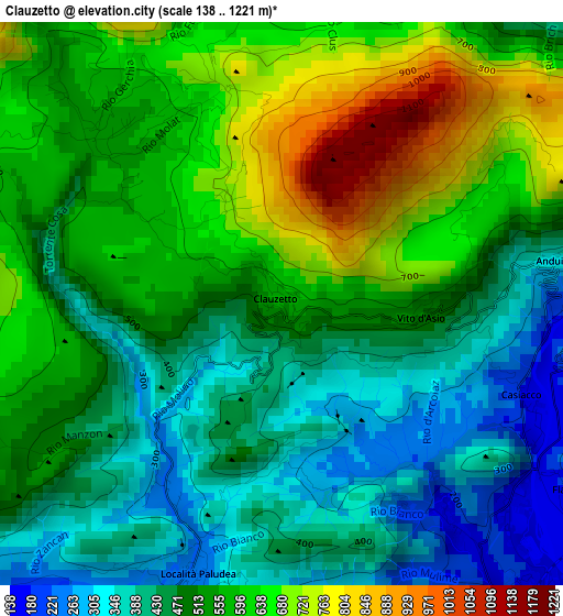 Clauzetto elevation map