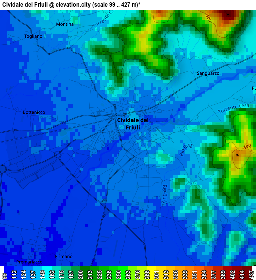 Cividale del Friuli elevation map