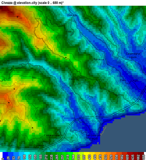 Civezza elevation map