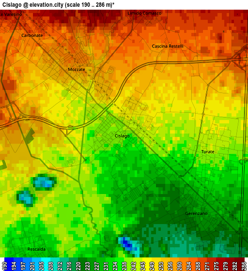 Cislago elevation map