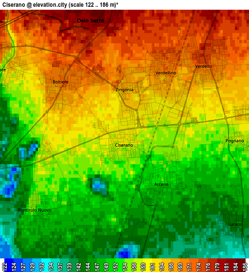 Ciserano elevation map