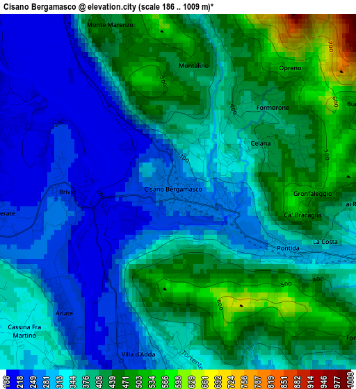 Cisano Bergamasco elevation map