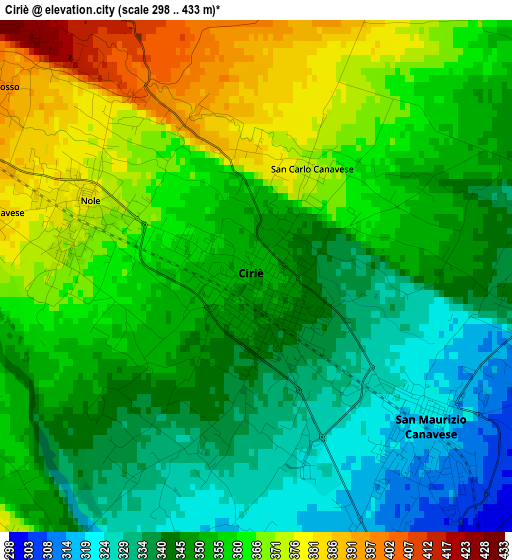 Ciriè elevation map