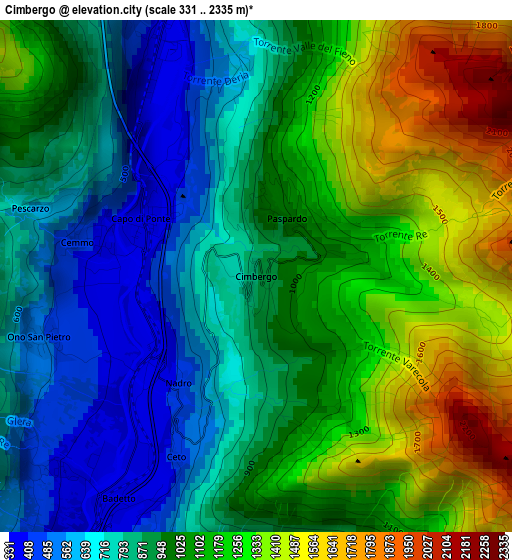 Cimbergo elevation map