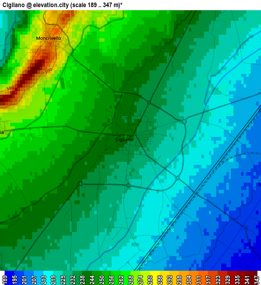 Cigliano elevation map