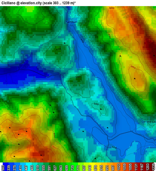 Ciciliano elevation map