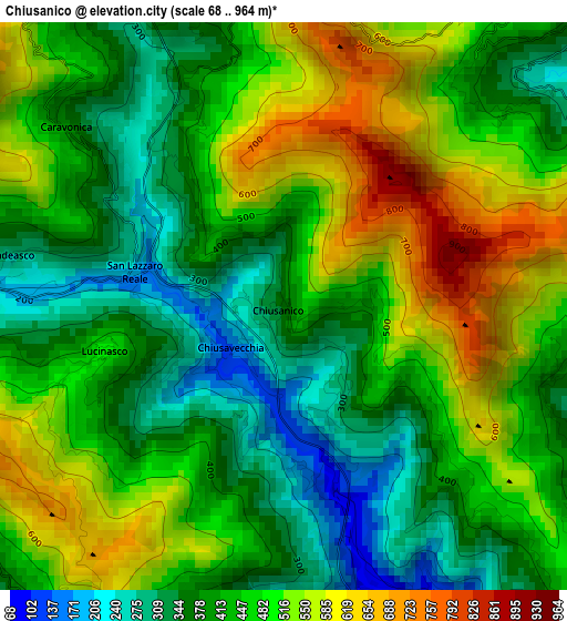 Chiusanico elevation map